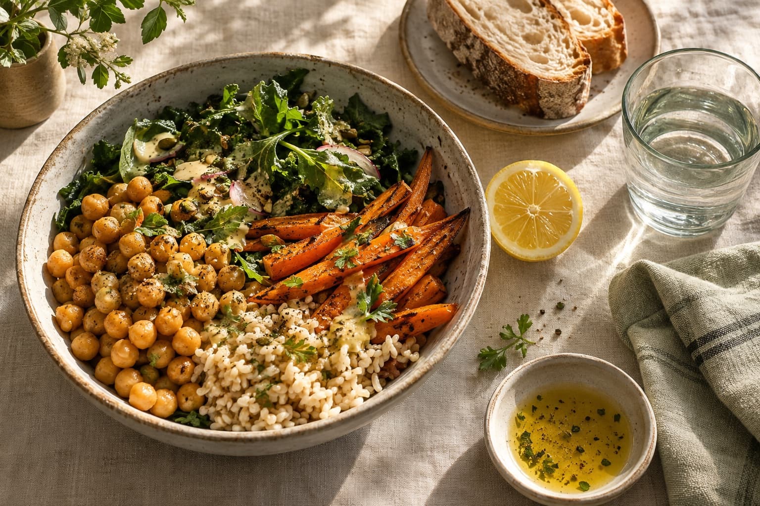 A simple vegetable and chickpea lunch
